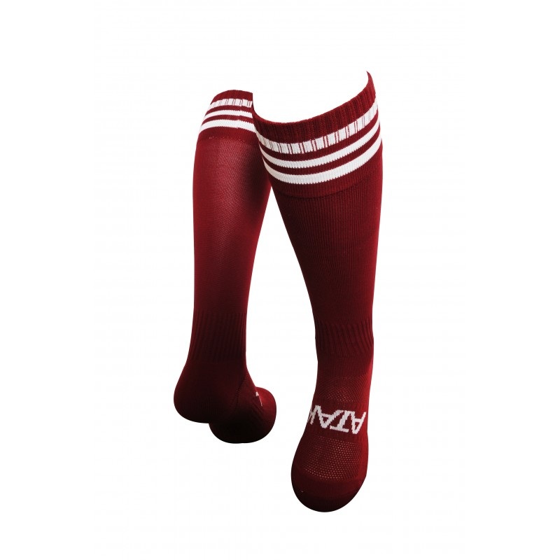 Atak High Performance Maroon/White Stripes Long Sports Socks (Adults / Kids)