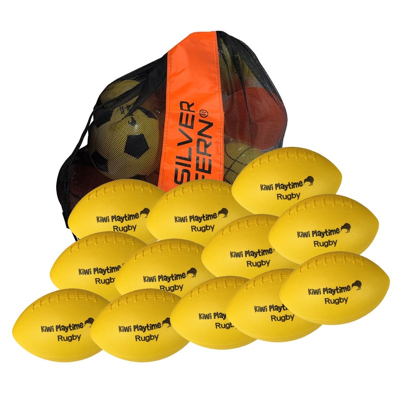 12 Pack Kiwi School Playground Rugby Balls With Carry Bag
