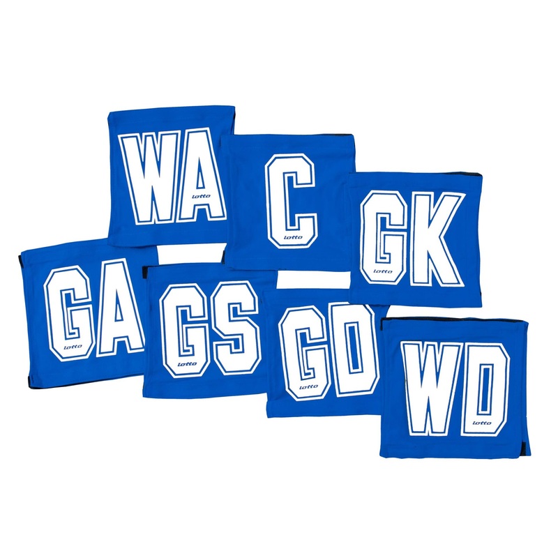 7 A-Side Lotto Velcro Netball Bibs – Royal/White