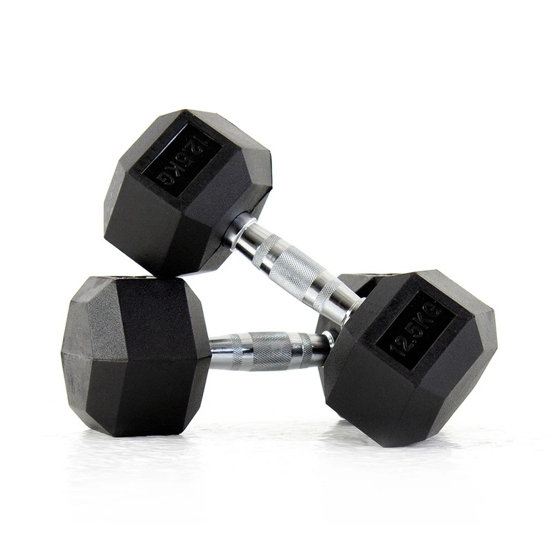 12.5kg Rubber Hexagon Dumbbells | The Rugby Shop