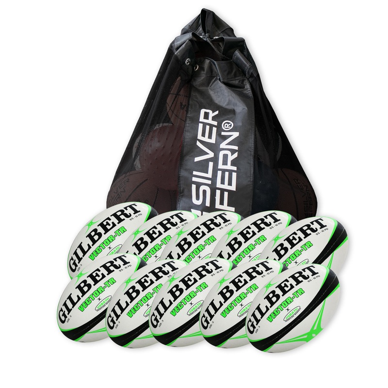 10 X Gilbert Vector Rugby Balls Lime Green – Size 5 + Free MESH BALL CARRY BAG
