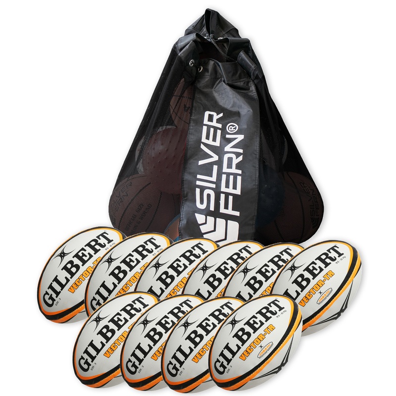 10 X Gilbert Vector Rugby Balls – Size 3 + FREE MESH BALL CARRY BAG