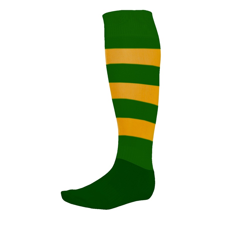 Steeden Performance Football Socks – Green/Gold Hoops
