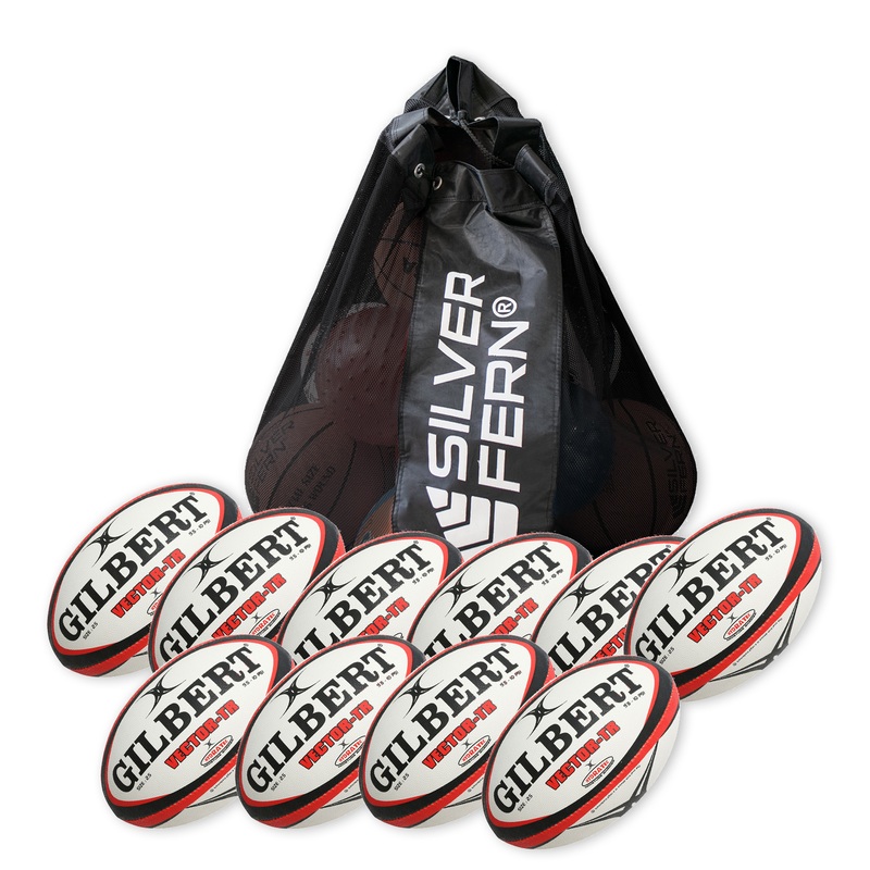 10 X Gilbert Vector Rugby Balls – Size 2.5 + Free MESH BALL CARRY BAG