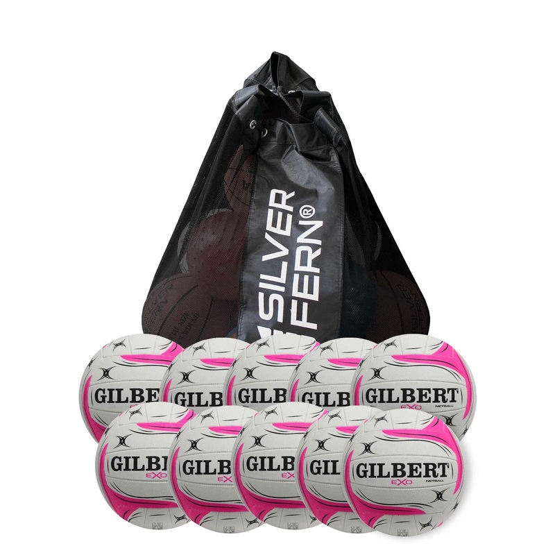 10 X Gilbert Exo Trainer Netball Balls Sizes 4 White + Free MESH BALL CARRY BAG