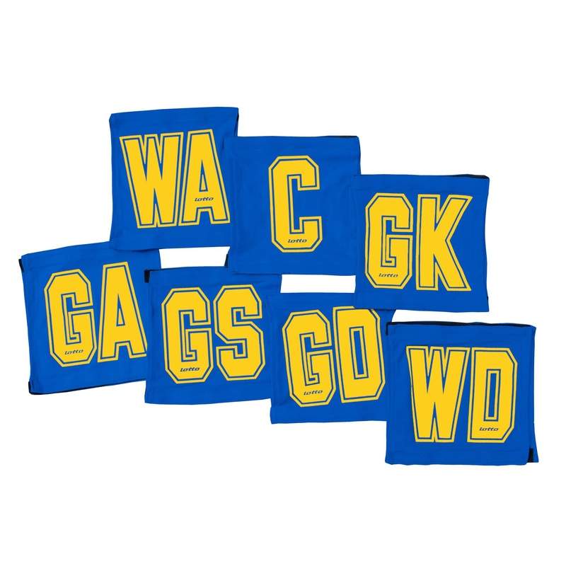 7 A-Side Lotto Velcro Netball Bibs – Royal/Gold