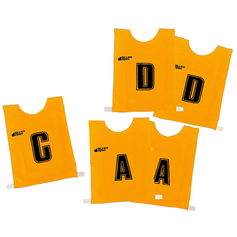5 A-Side Elastic Netball Bib Set Gold/Black- Junior