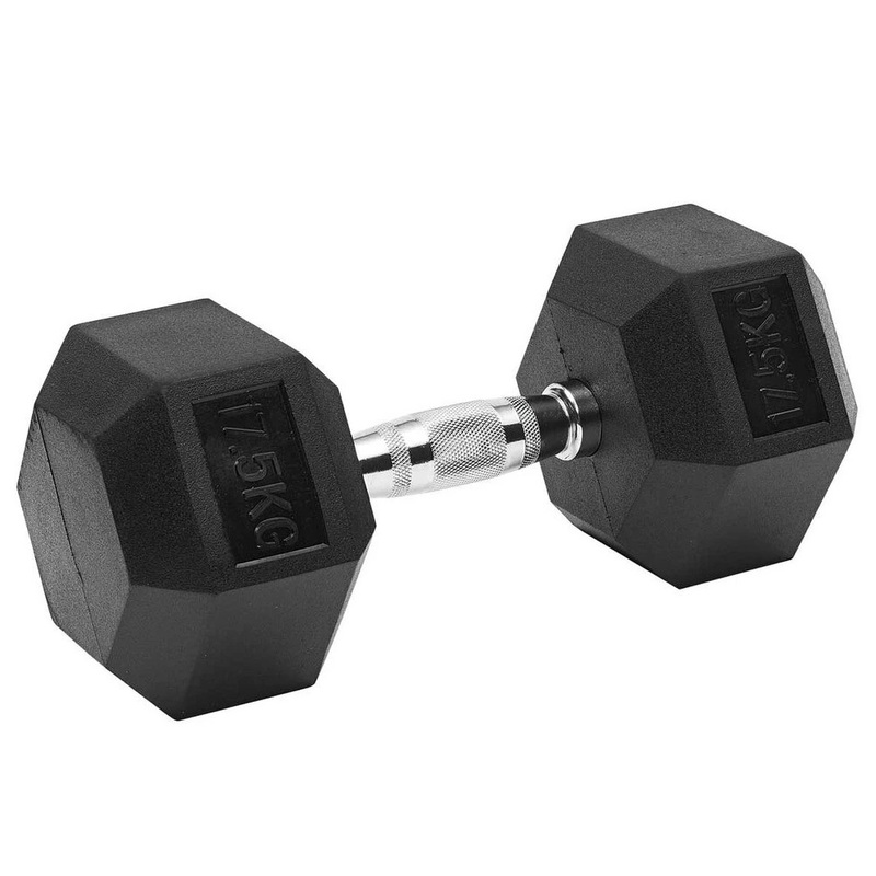 17.5kg Rubber Hexagon Dumbbell | The Rugby Shop