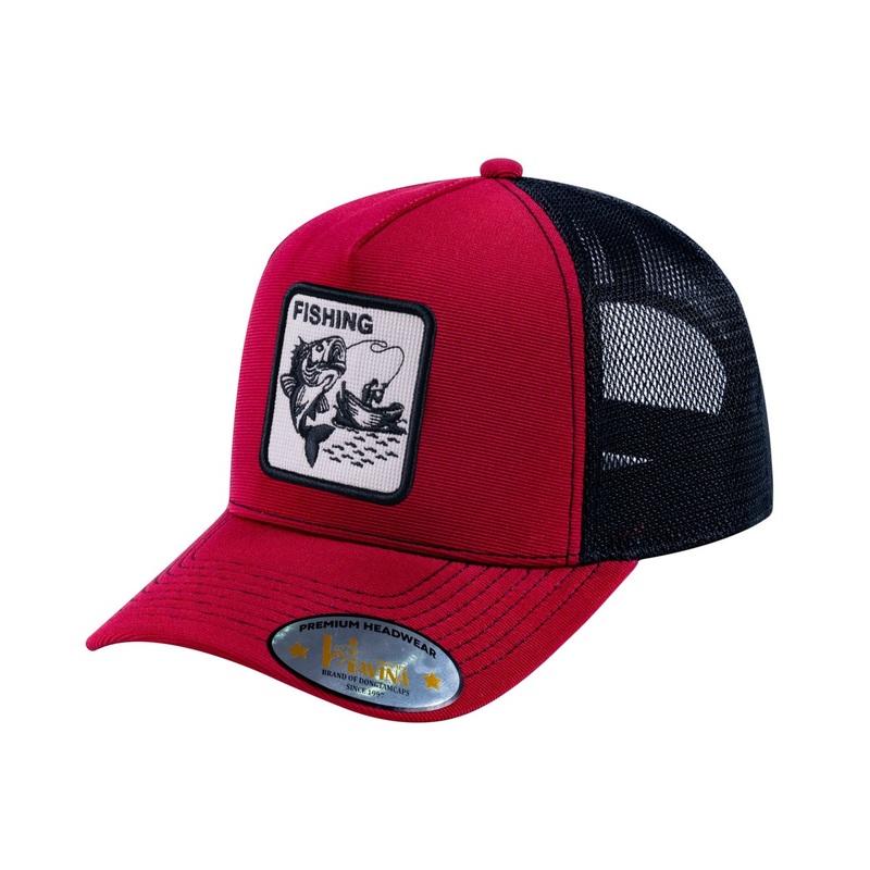 V2 Embroidered The Fishing – 5 Panel Trucker Hat – Burgundy/Black Burgundy Black Classic