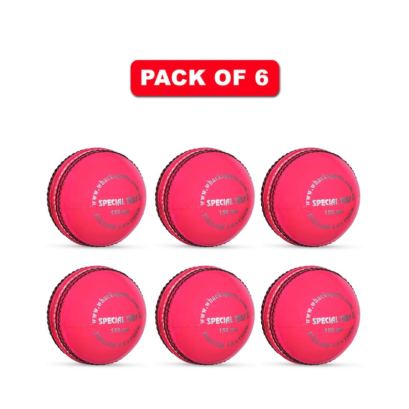 WHACK 4 Piece Special Test Leather Cricket Ball – 156gm – Pink – Pack of 6x or 12x Pack of 6