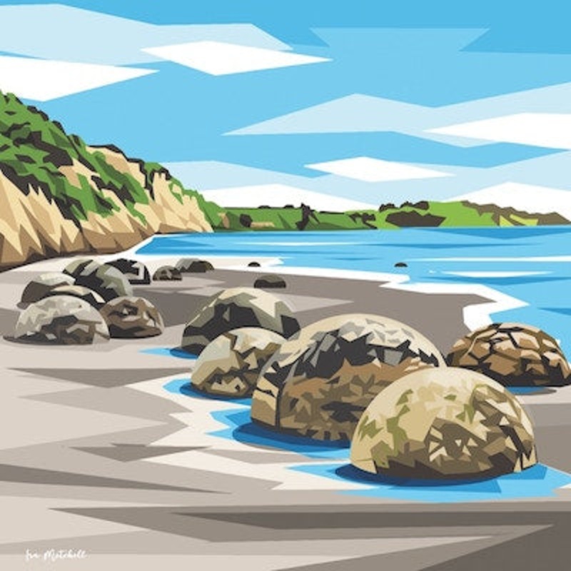 Moeraki Boulders Print by Ira Mitchell 15.5 x 15.5cm