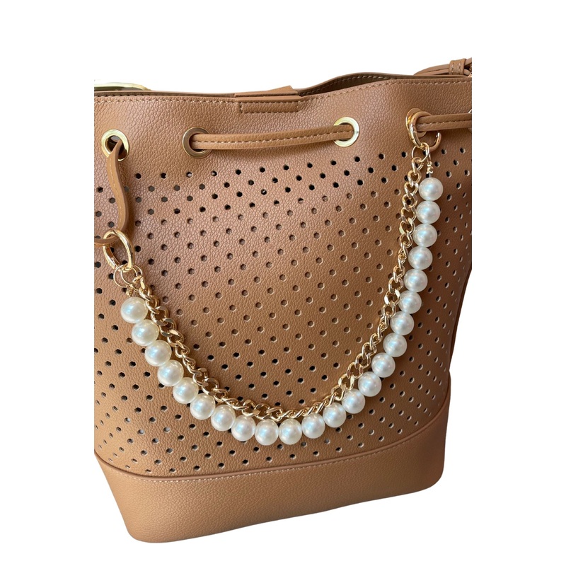 Gold Metal Pearl Bead Chainlink Handbag Chain