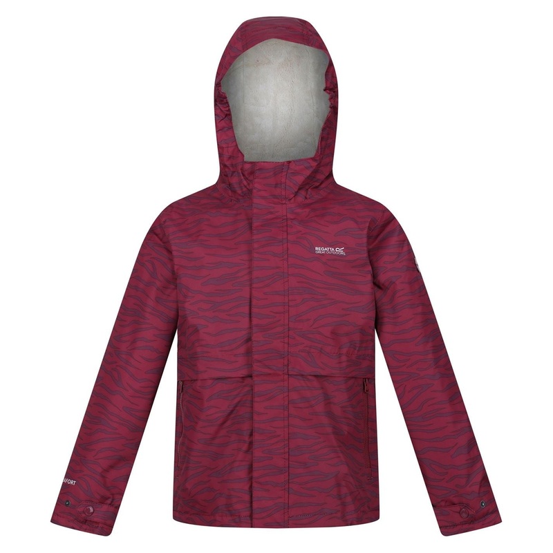 Regatta Bambee Hooded Animal Patterned Rain Jacket 7-8Y DkPimentoZeb