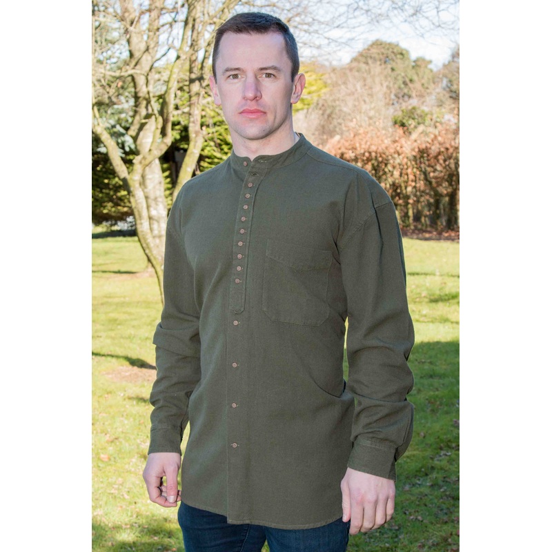 Irish Collarless Grandfather Shirt Linen Blend – Army Green Army Green – Irish Grandfather Shirt XX-Small