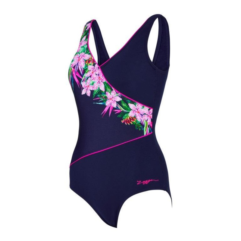 Zoggs Orchid Daze Wrap Front Ladies Swimming Costume 10