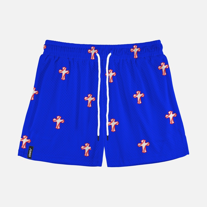 Baseball Cross Pattern Royal Blue Shorts – 5″ S Royal Blue