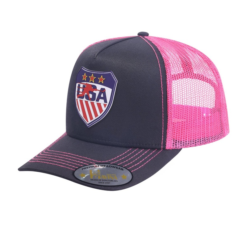 Embroidered US Loving Hockey – 5 Panel Trucker Hat – Black/Pink Black Pink Classic