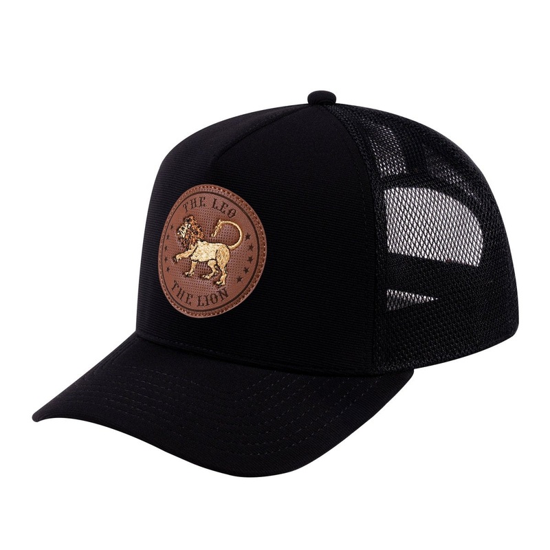 V2 Embroidered And Laser-Engraved Leo Zodiac (July 23 – August 22) – 5 Panel Trucker Hat – Black/Black Black Black Classic