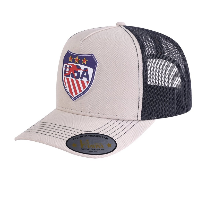 Embroidered Usa Hockey – 5 Panel Trucker Hat – Beige Beige Black Classic