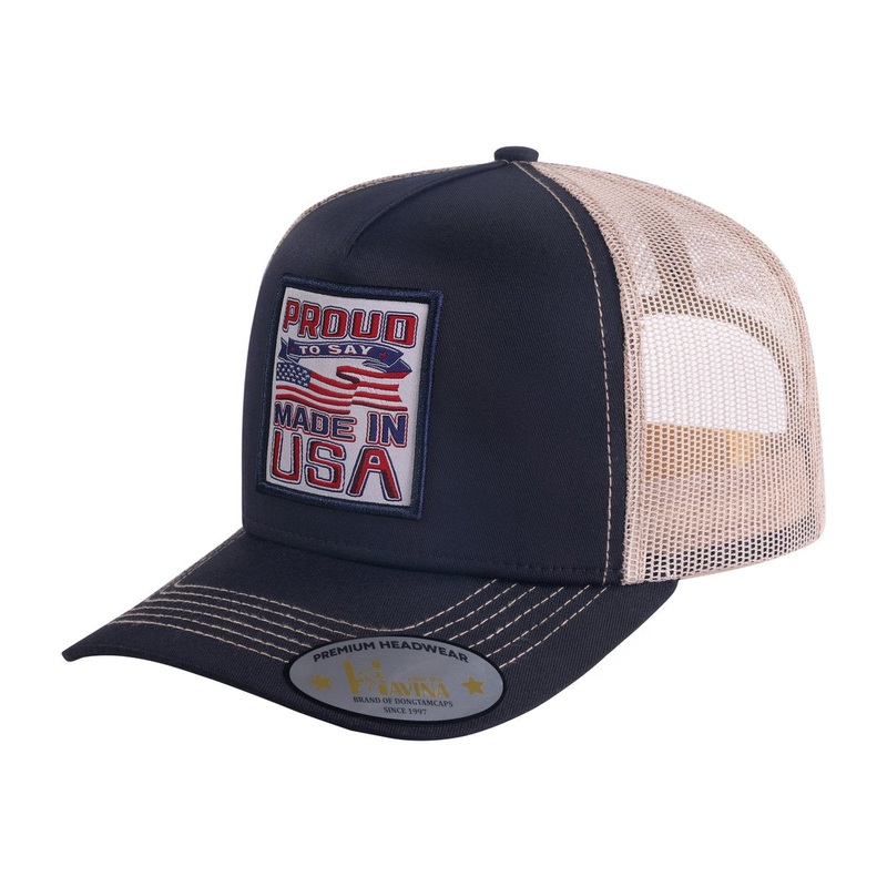Embroidered Proud To Say Made In Usa – 5 Panel Trucker Hat – Black/Light Grey Black Light Grey Classic
