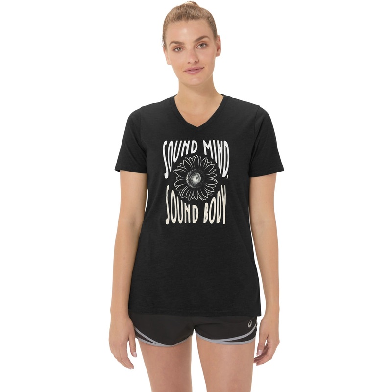 Asics Women’s Sunflower Slogan V-Neck Performance Black XS