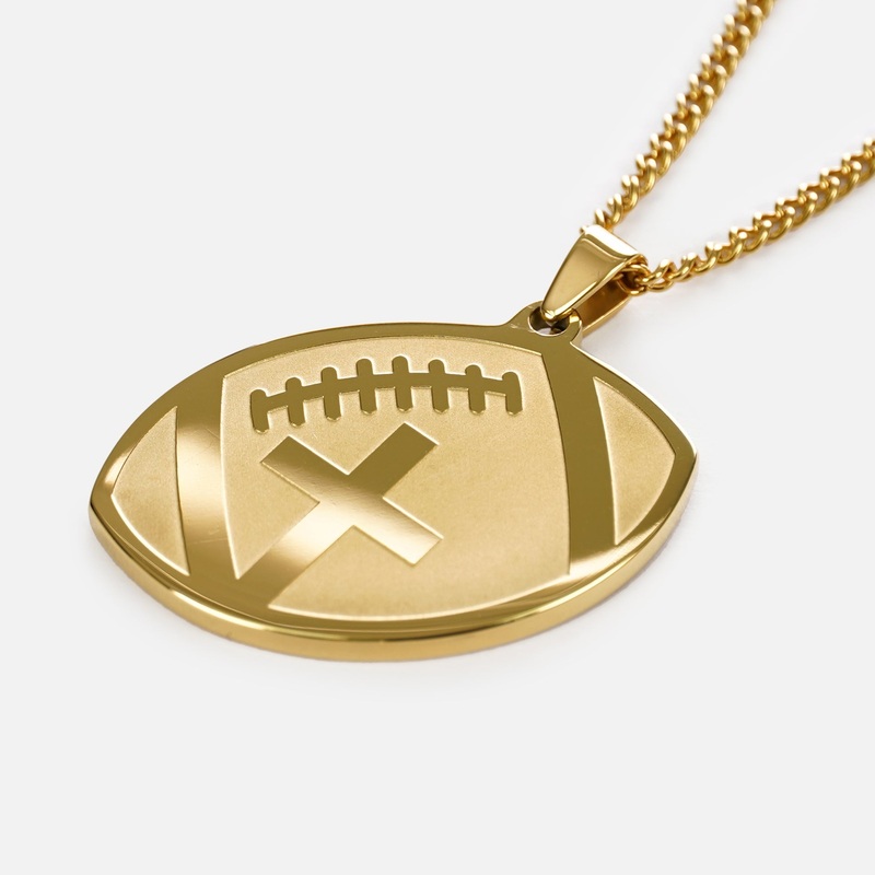 Football Faith Cross Pendant with Chain Kids Necklace – Gold Plated Stainless Steel Kids (16″) Gold