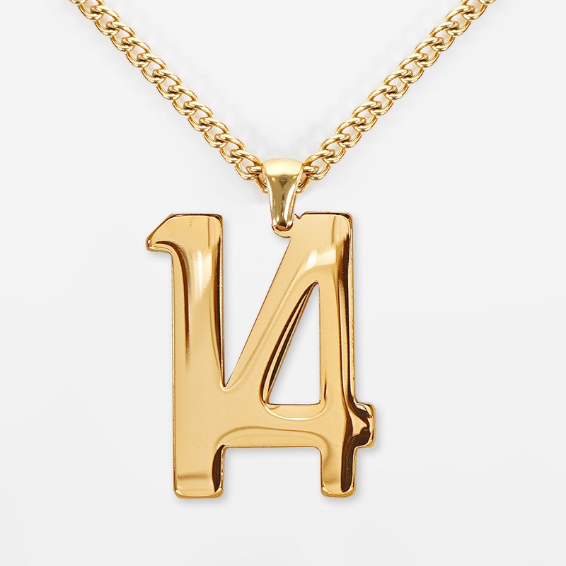 14 Number Pendant with Chain Necklace – Gold Plated Stainless Steel Kids (16″) Gold