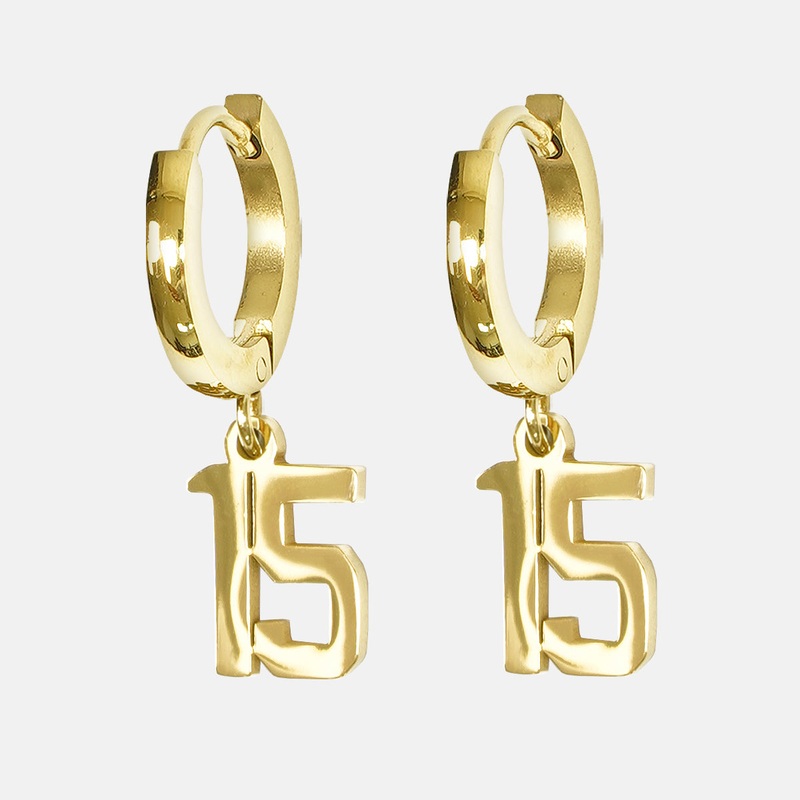 15 Number Earring – Gold Plated Stainless Steel Gold