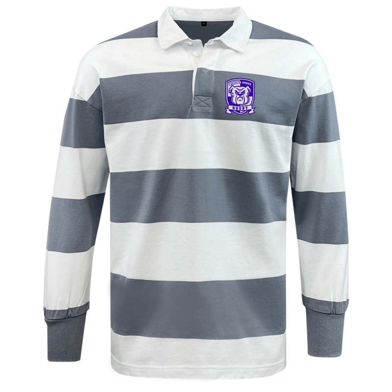 Winona State University Classic Long Sleeve Hooped Rugby Jersey S Grey
