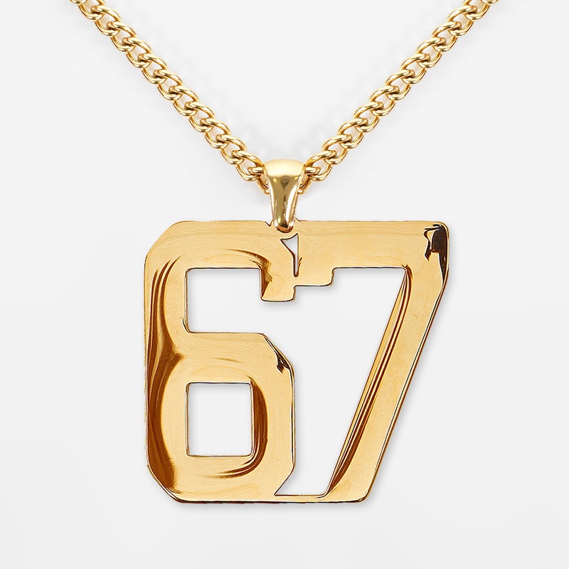 67 Number Pendant with Chain Kids Necklace – Gold Plated Stainless Steel Kids (16″) Gold