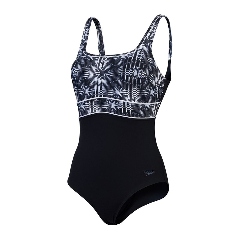 Speedo Eclipse Geometric Patterned Swimsuit 10 (S) Black/Grey