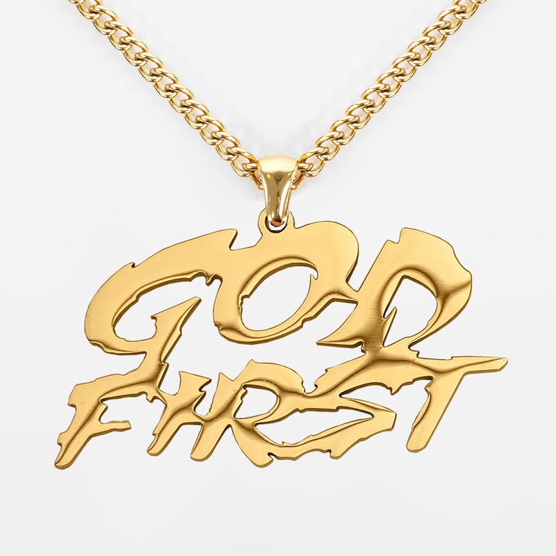 God First Pendant with Chain Kids Necklace – Gold Plated Stainless Steel Kids (16″) Gold