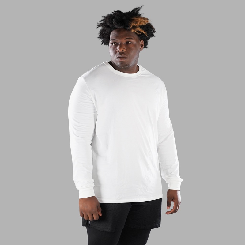 White Dry Fit Cotton/Poly Long Sleeve Tee – Big 2XL White