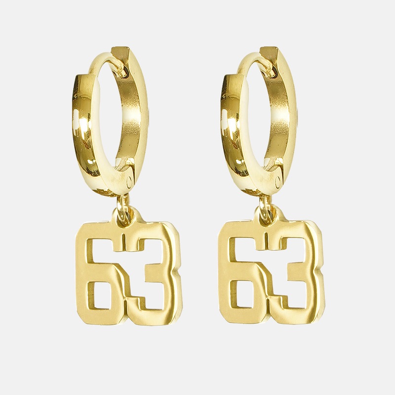 63 Number Earring – Gold Plated Stainless Steel Gold