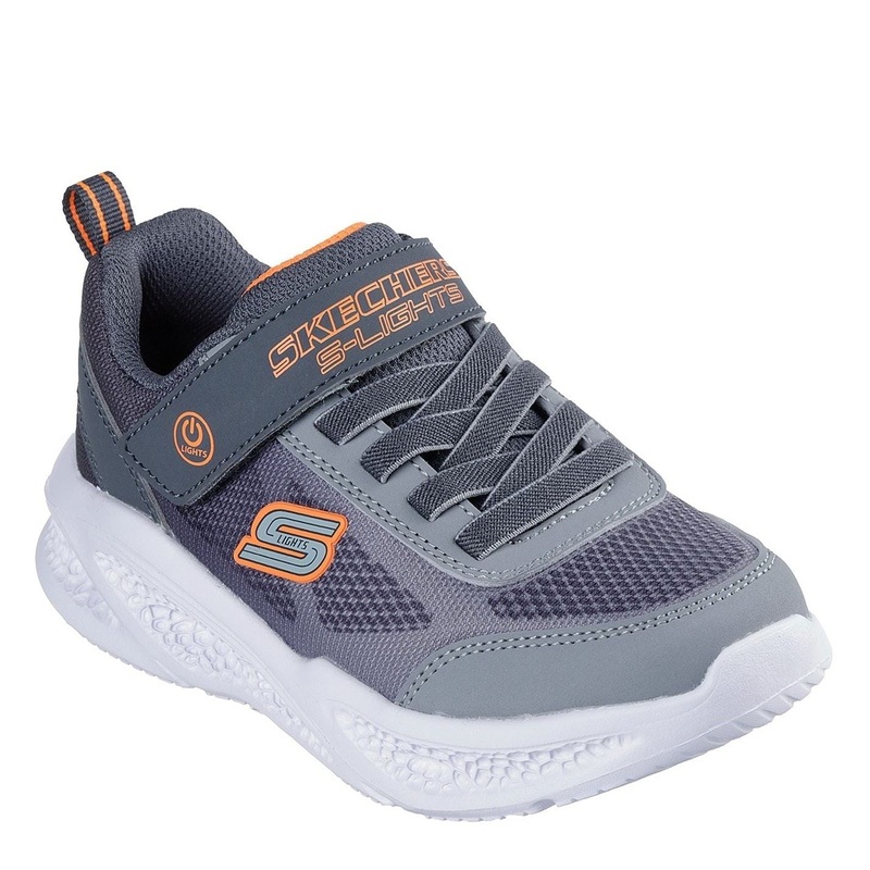 Skechers Lighted Gore  And  Strap Sneaker W Mult Light Up Trainers Boys C10 (27.5) Grey/Orange