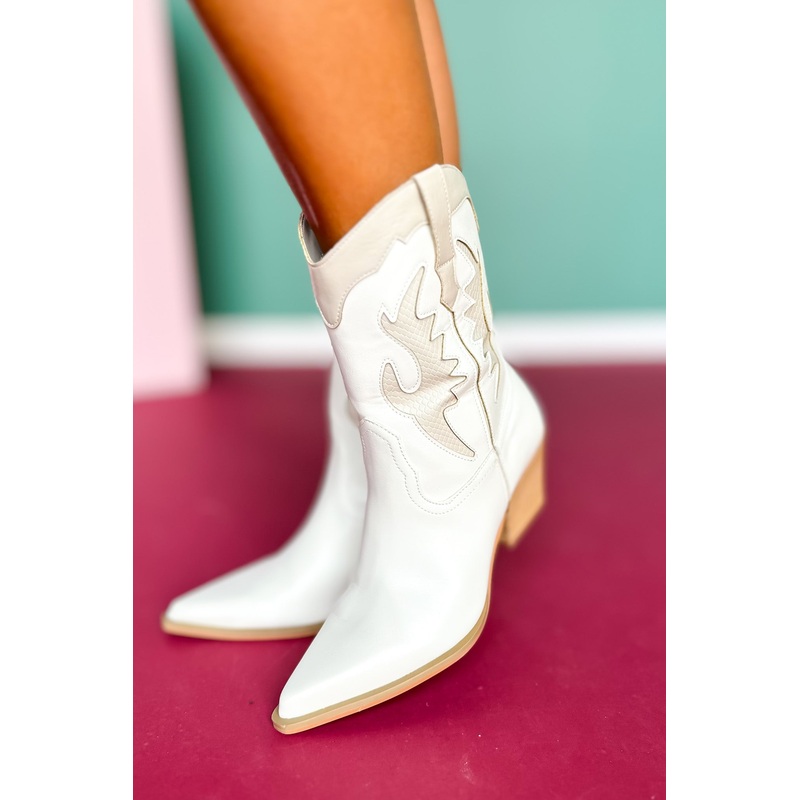 White Layered Panel Cowboy Boot 6