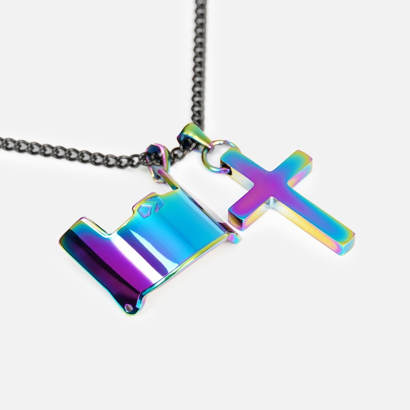Visor & Cross Pendant with Chain Kids Necklace – Borealis Stainless Steel Kids (16″) Multicolor