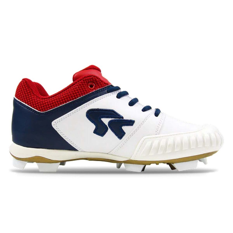 Ringor Spirit VI Womens Softball Cleats with Pitchers Toe WHITE | NAVY | RED SZ 7 MEDIUM