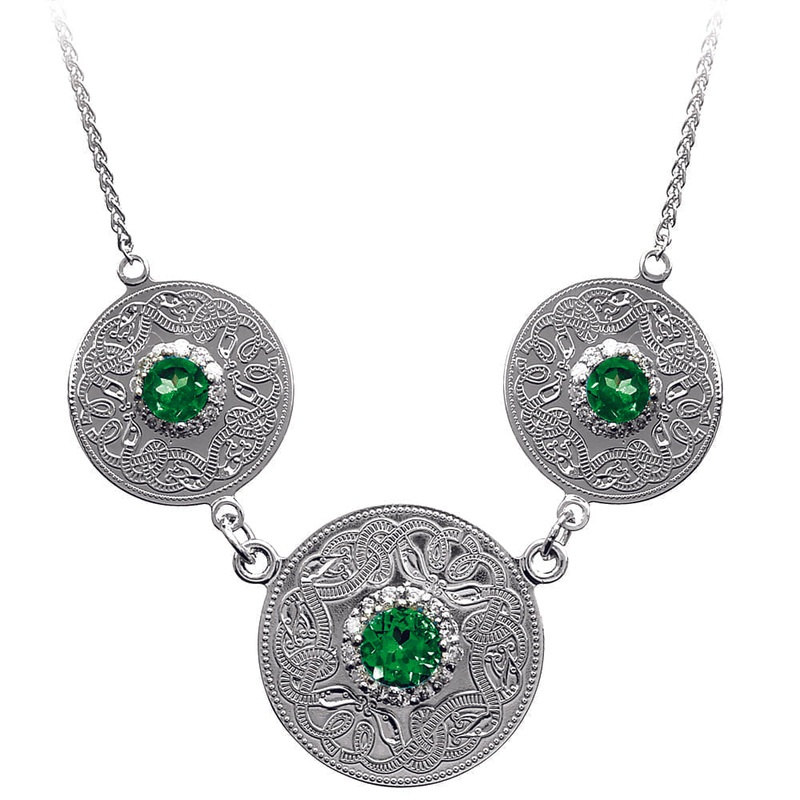Celtic Warrior Necklace with Emerald and CZ Stones – Triple Disc