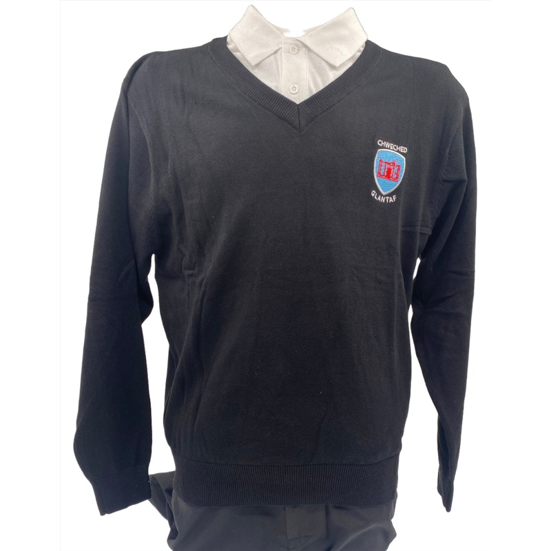 Ysgol Glantaf Sixth Form V Neck Sweatshirt 9/10 BLACK