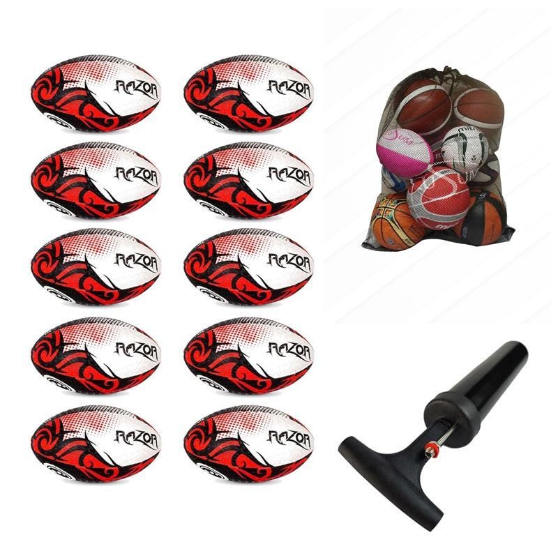 Bulk Razor Rugby Ball Red  10/20/30 Pack with Free Pump & Carrier 3 30