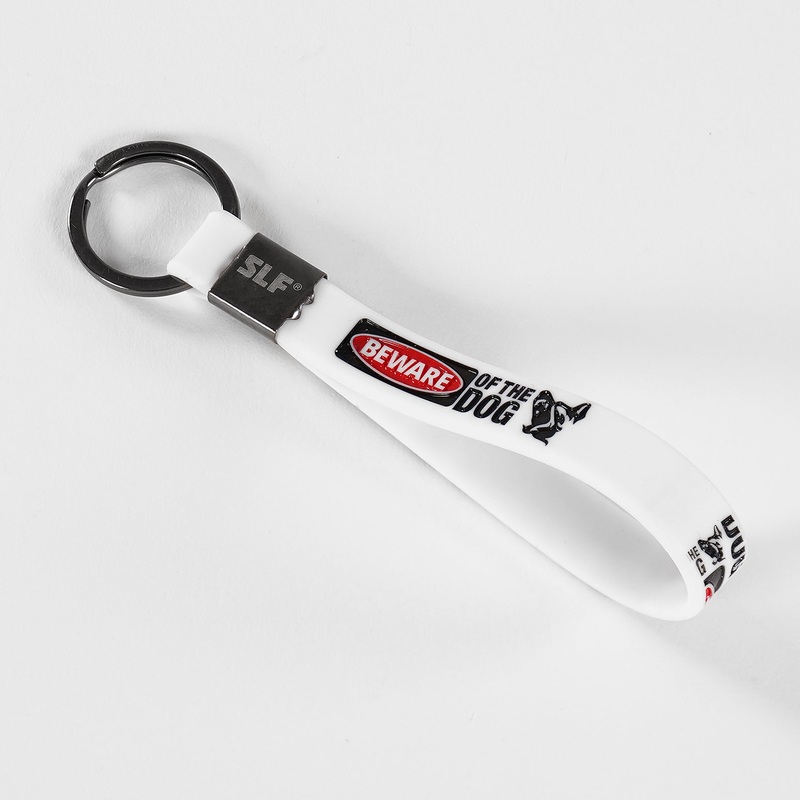 Beware of the Dog Silicone Keychain White/Black