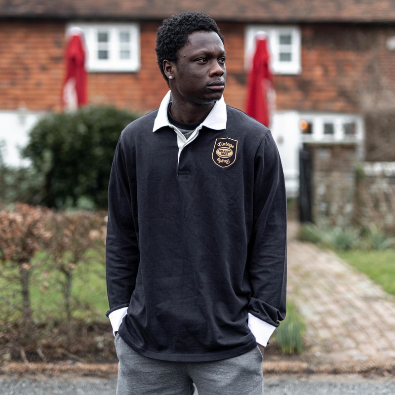 1823 Vintage Rugby Shirt Black XS