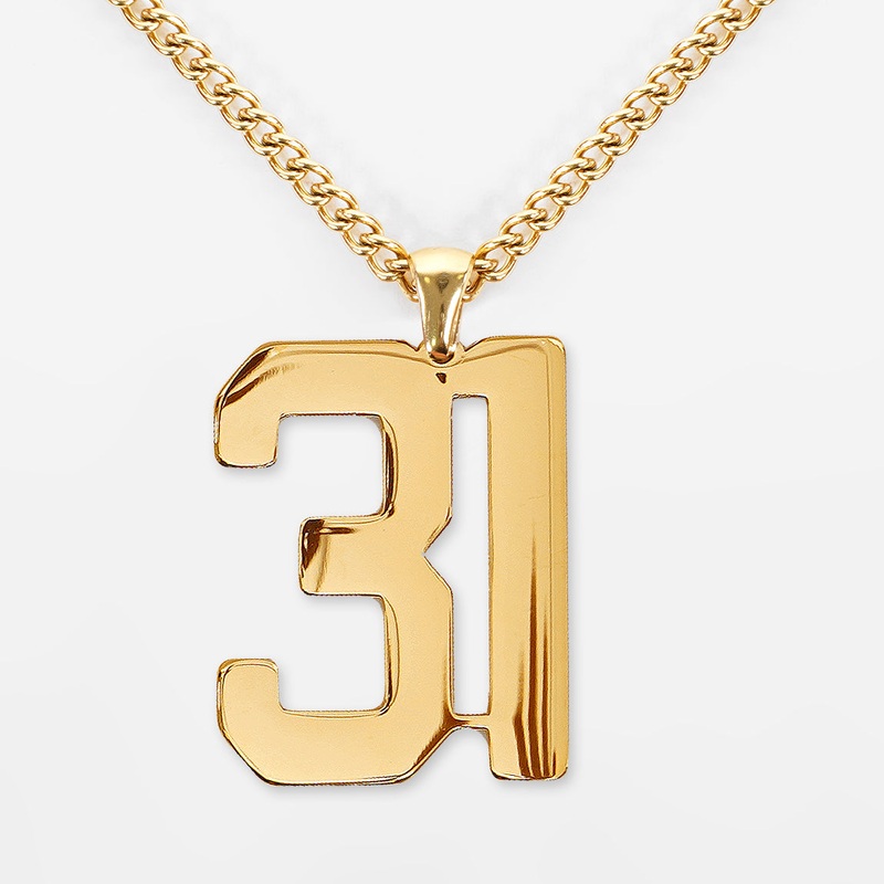 31 Number Pendant with Chain Necklace – Gold Plated Stainless Steel Kids (16″) Gold