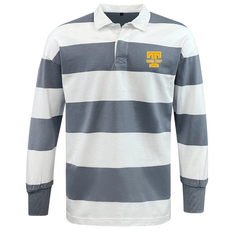 Tacoma Tsunami Rugby Classic Long Sleeve Hooped Rugby Jersey S Grey