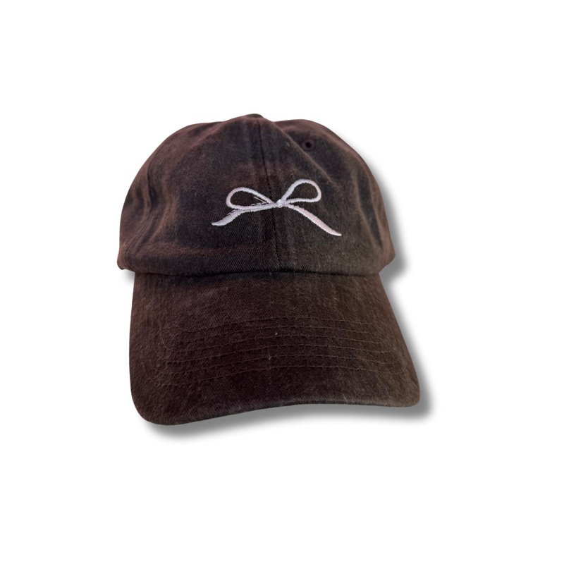 Black Washed Ribbon Bow Embroidered Hat