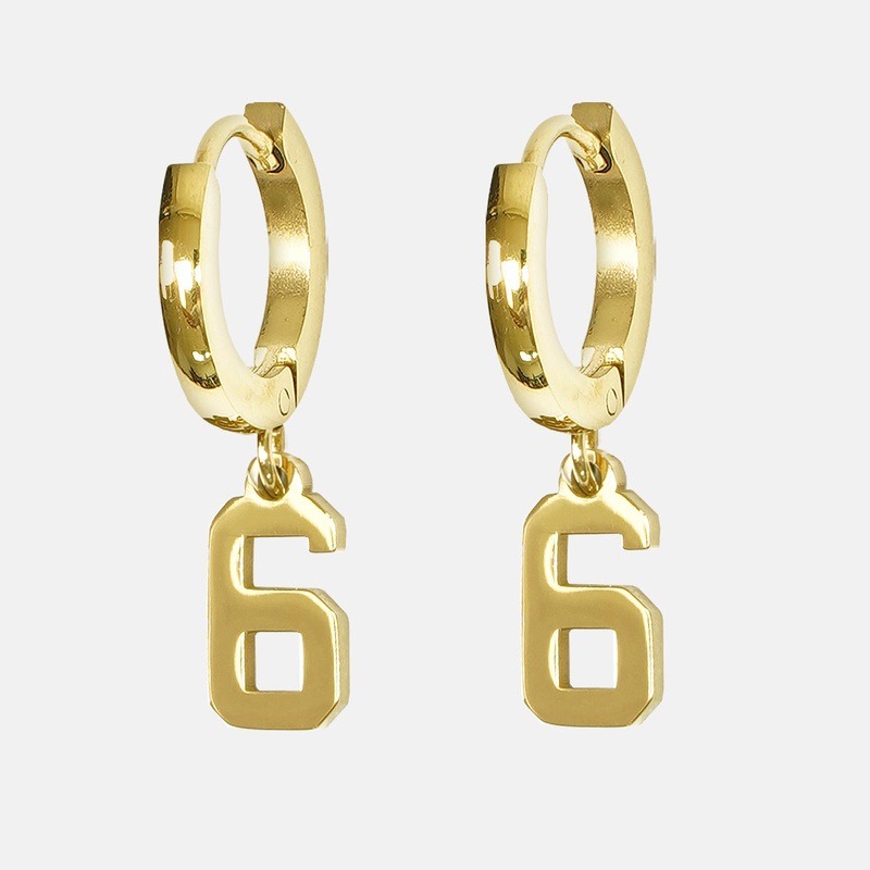 6 Number Earring – Gold Plated Stainless Steel Gold