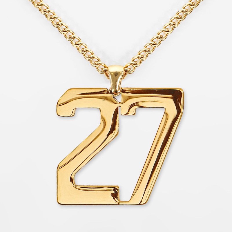 27 Number Pendant with Chain Necklace – Gold Plated Stainless Steel Kids (16″) Gold