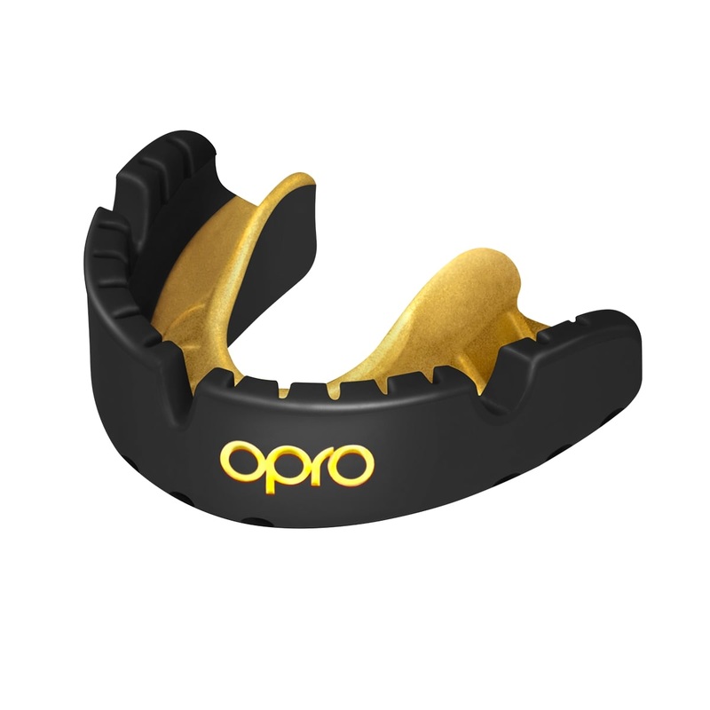 Opro Self Fit Adult Braces + Strap Mouthguard – Black / Gold