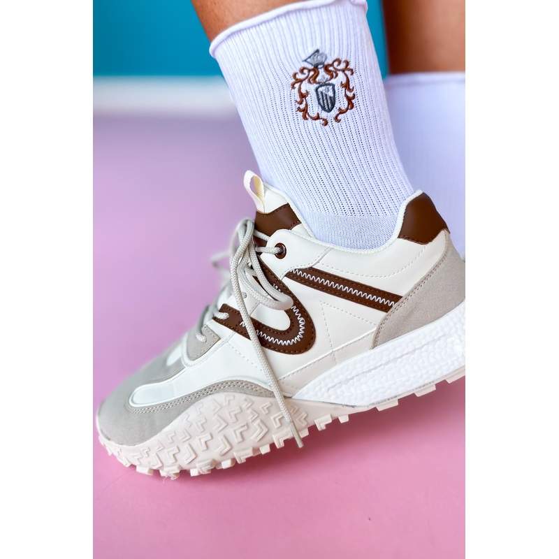 White Contrast Platform Sneakers 5.5